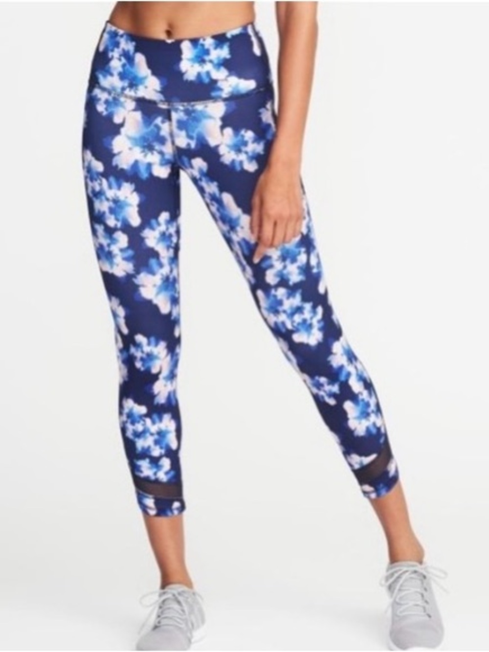 Old Navy Active Blue Floral Yoga Leggings Fitted Mid to High Rise Go-Dry TALL L